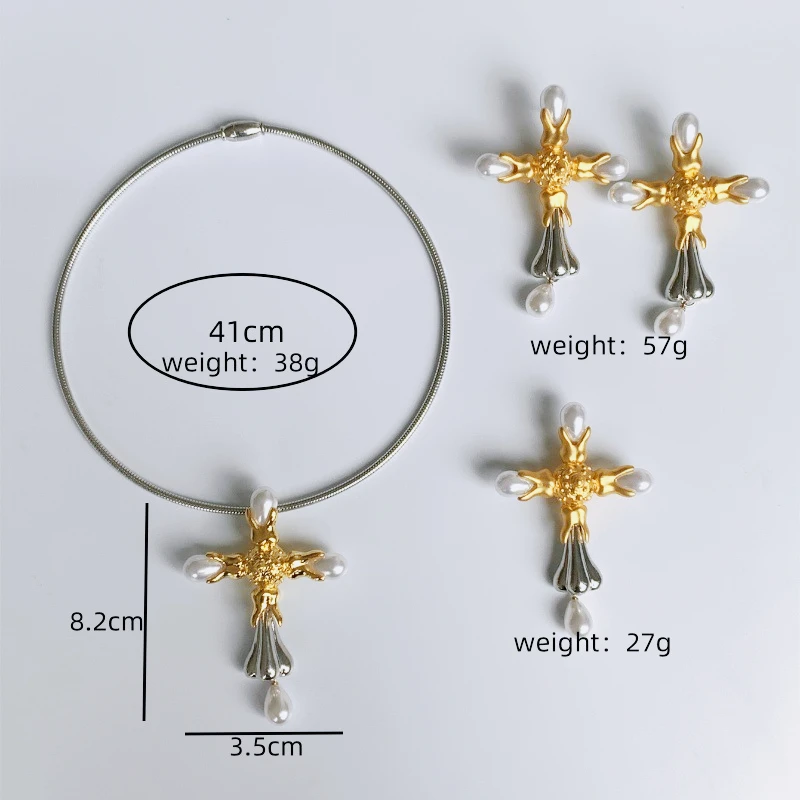 Golden Large Cross Drop Earrings