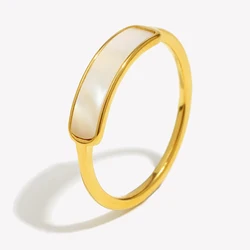 2024 New Stainless Steel Tarnish Free Jewelry Natural Shell Ring Thin Small Size White Rings For Woman Ladies Elegant Ring