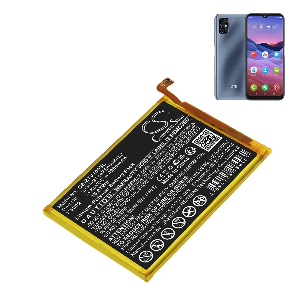 

CameronSino Li3949T44P8h906450 4900mAh Batteries for ZTE Blade V Smart V1050 Blade 20 Smart 8010 V30 Vita Li-Polymer 3.85V