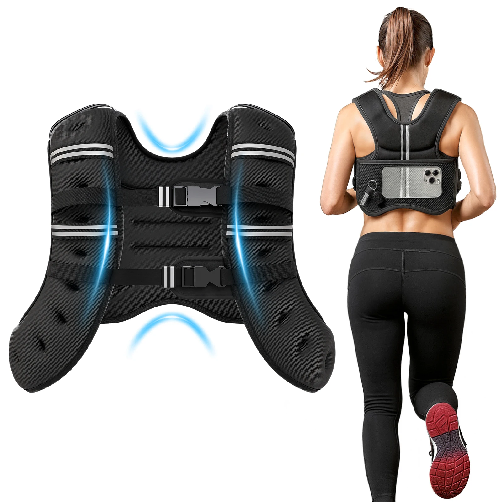 Weighted Vest Adjustable12lb/18lb Professional Training Workout Fitness Reflective Strips for Men & Women for Strength Training, Running Muscle Building & Weight Loss