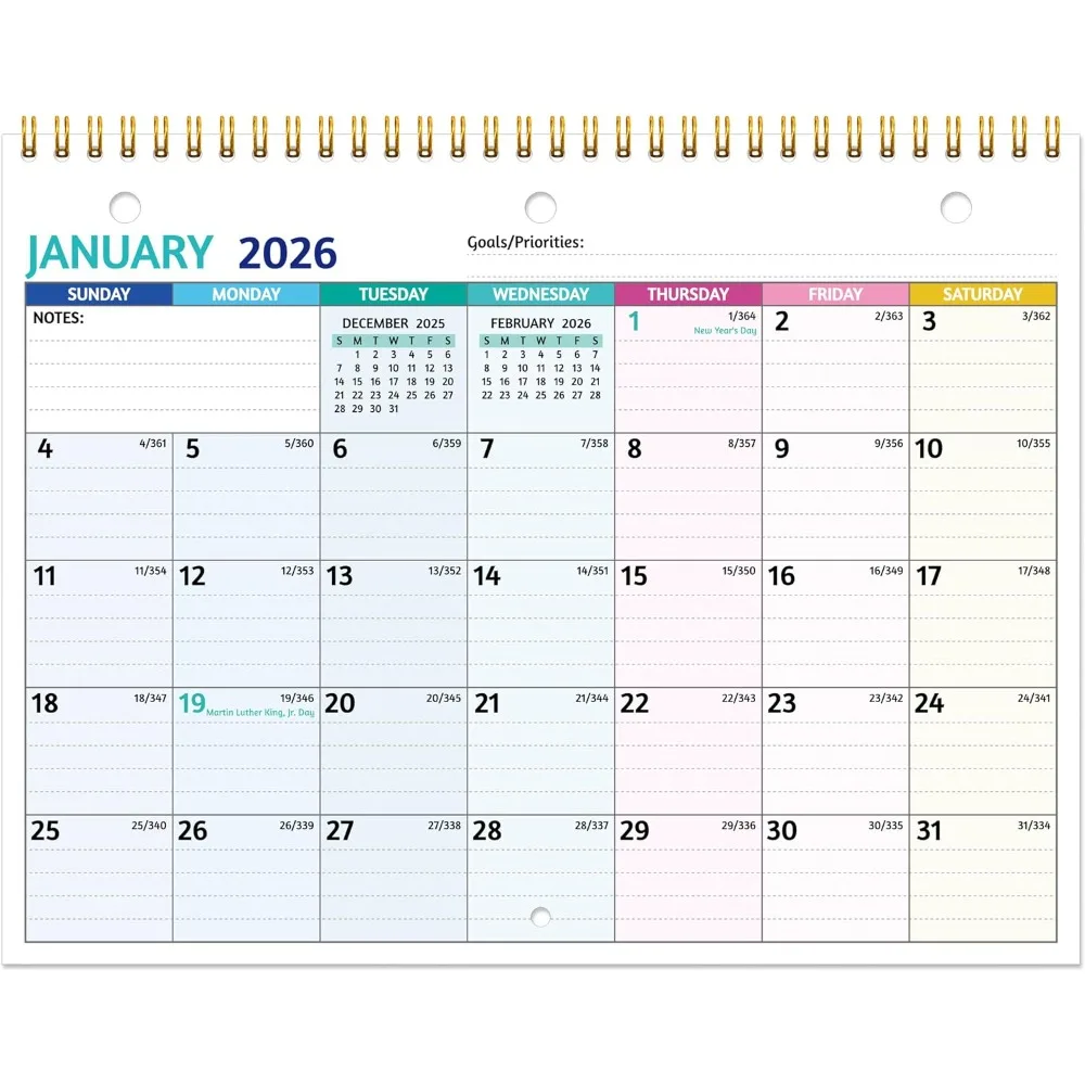 2026 Wall Calendar with Thick Paper and 3-Hole Punch, January 2026 to December 2026 Monthly Planner, Small Size 11 x 8.5 Inches, Perfect for Office, School, or Home Use, Features Ruled Blocks for Notes, Official US