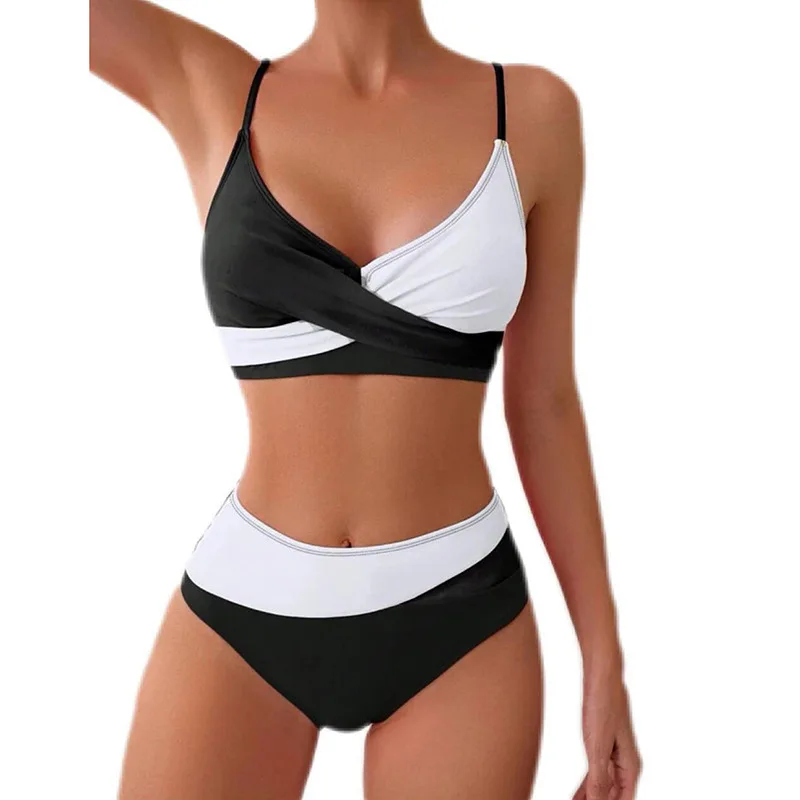 New color-blocked bikini two-piece swimsuit for women, suitable for beach and hot springbikini