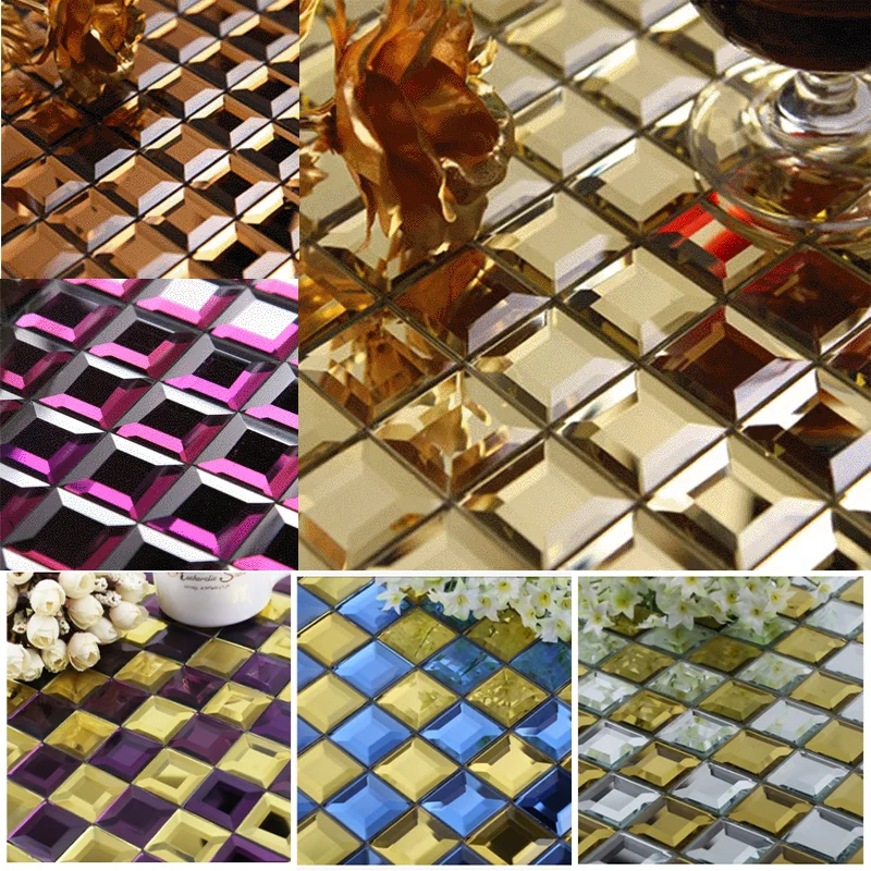 

Mosaic Wall Sticker Gold Crystal Glass Mosaic Tile Decorative Tiles KTV Dispaly Home Office Decor Nordic Kitchen Room Decoration