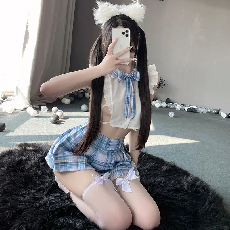 Women Sexy Student Sailor Cosplay Costumes Erotic Split See Through Lingerie Dress Underwear Set Japanese School Girl JK Uniform