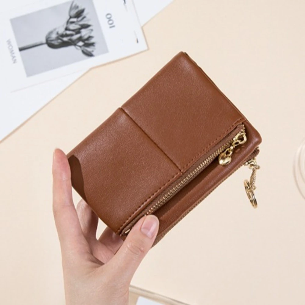 Fashion PU Mini Card Bag Zipper Large Capacity Double Short Clutch Bag Multi-card Slot Solid Color Card Holder Travel