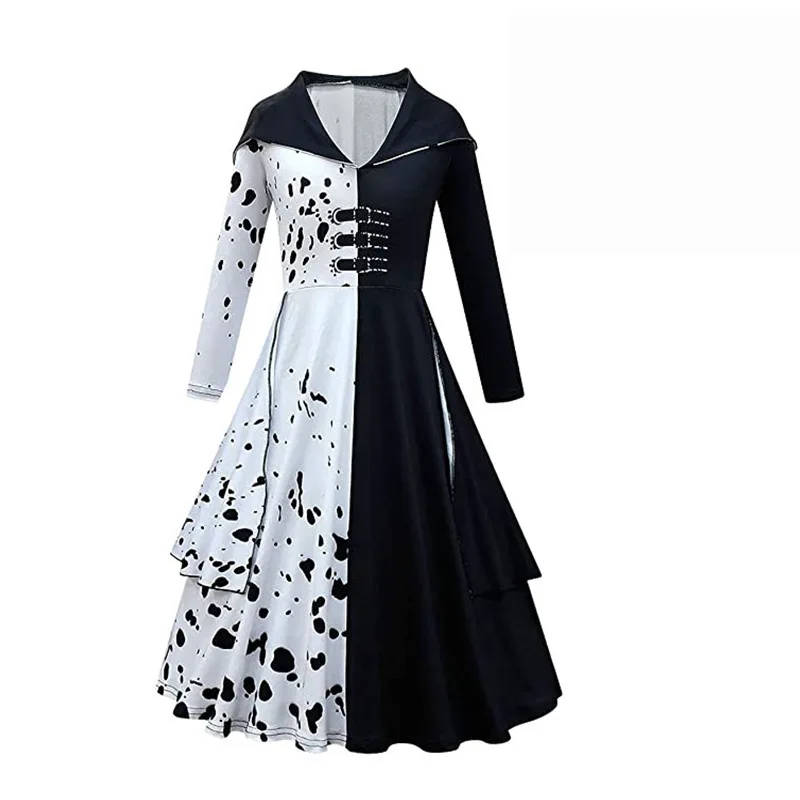 

101 Faithful Dogs Cruella De Vil Children's Cosplay Costume, Cruella De Vil Cosplay Dress For Stage Performance