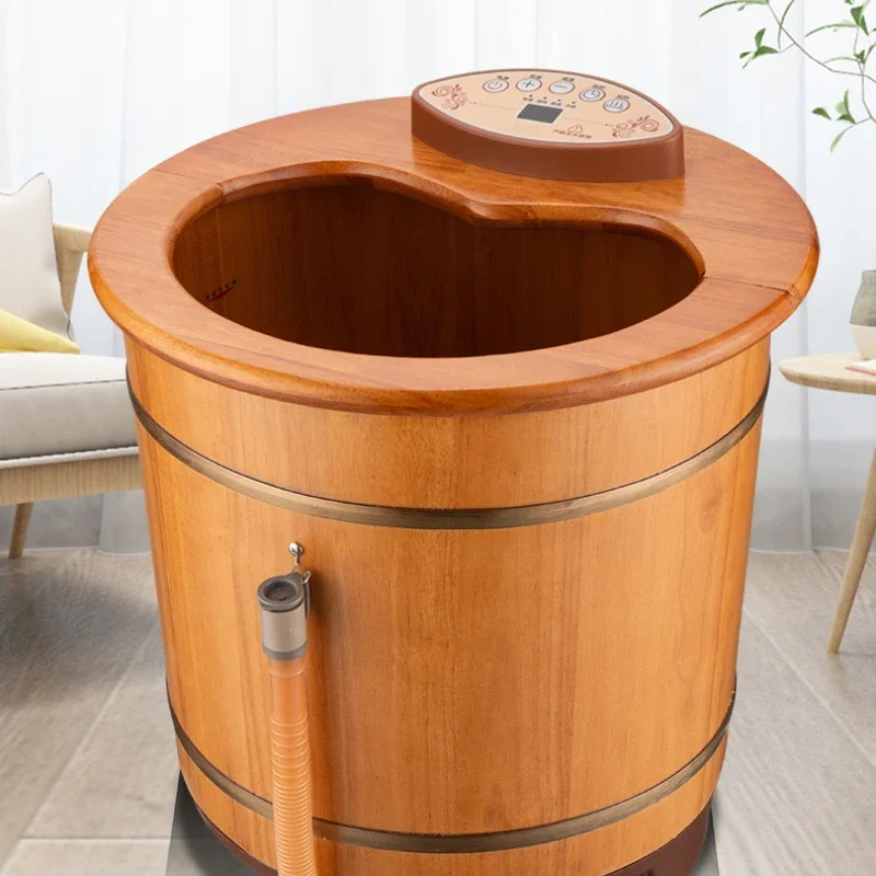 Electric Foot Bath Tub with Handle Home Massage Sauna Automatic Heating Constant Temperature Wooden Spa Experience