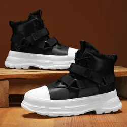 New Fashion Men's Casual Boots Leather Shoes High Tops Lace-up Outdoor Sport Walking Platform Wear-resistant Popular Mans Shoe