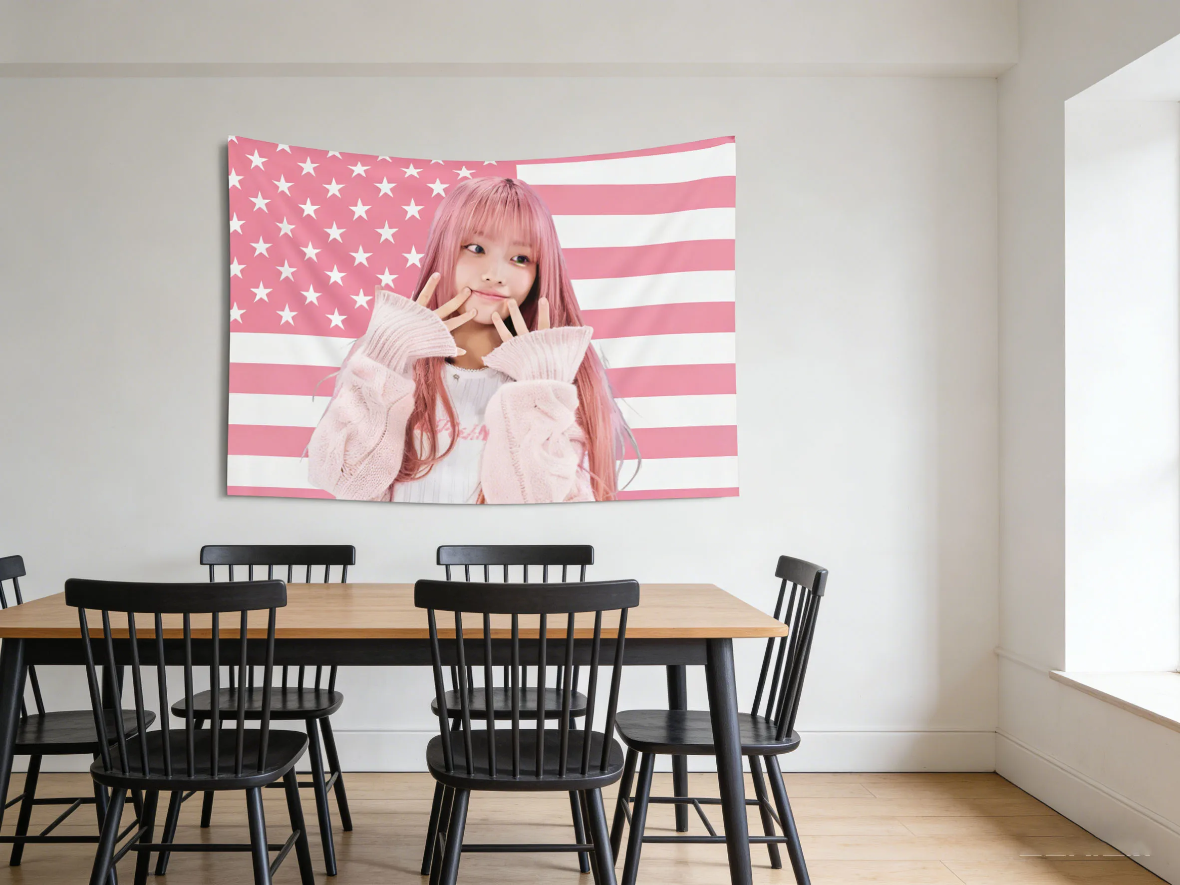K-Pop ILLIT Iroha Pink Amerikanische Flagge Wandteppich Konzert-Unterstützung Wandbehang Schlafzimmer Wohnheim Deko K-Pop Fan Geschenk & Idol Merchandise
