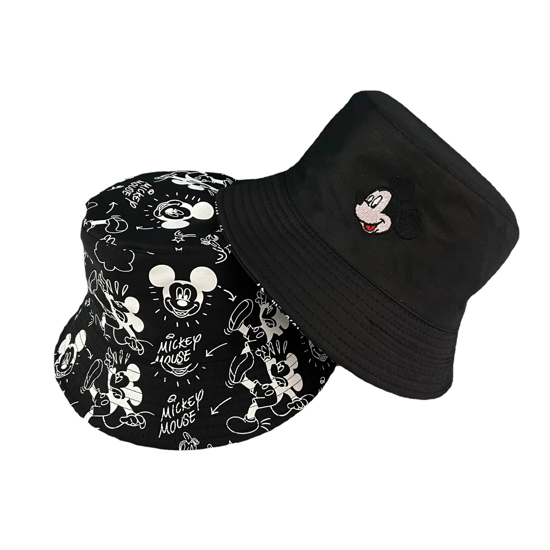 Miniso-Cartoon Bucket Cap para crianças, chapéus de pescador de algodão, Waflera, Mickey Mouse, impressão dupla face, presentes de aniversário,