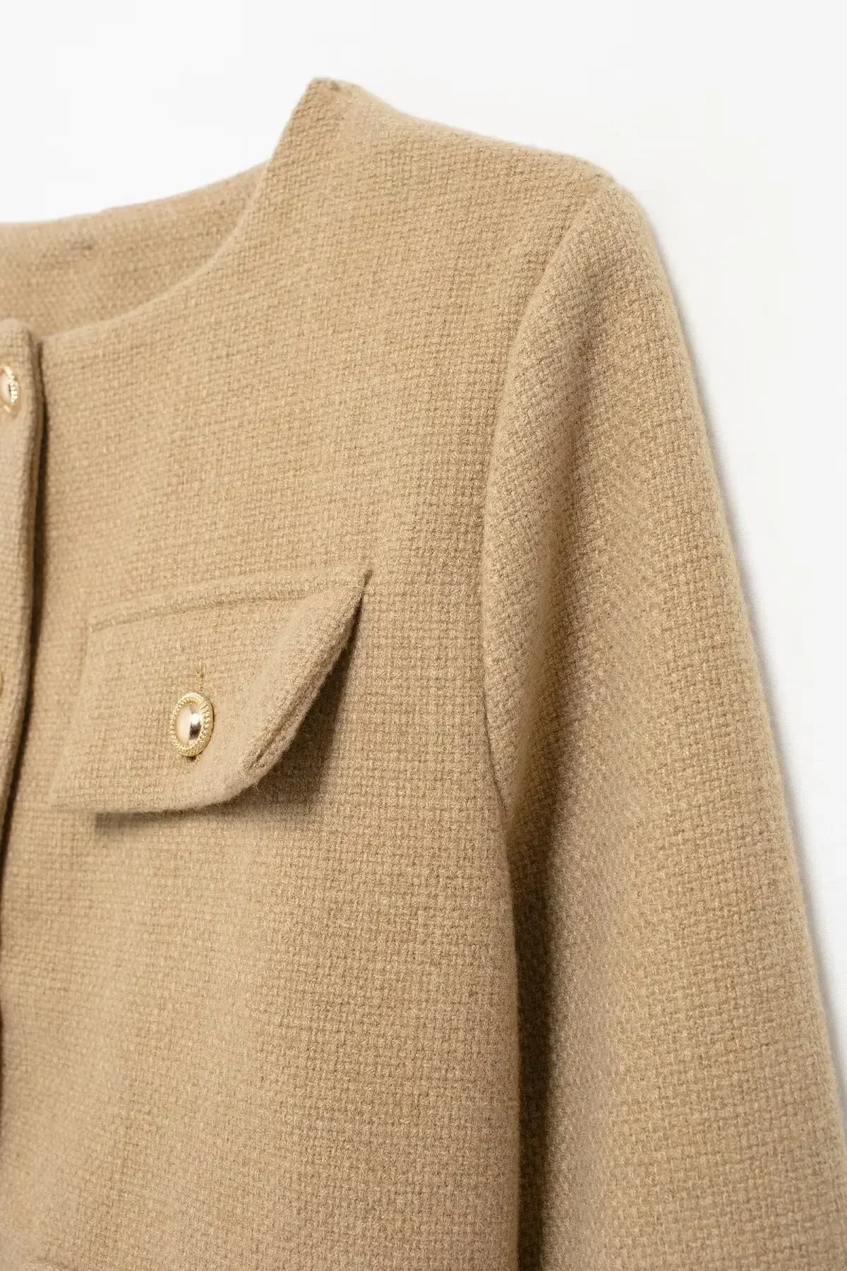 معطف كلاسيكي بأكمام طويلة ورقبة دائرية للنساء ، توب أنيق بأزرار لأعلى ، ديكور رفرف ، نحيف وكاجوال ، قصير ، موضة جديدة ،