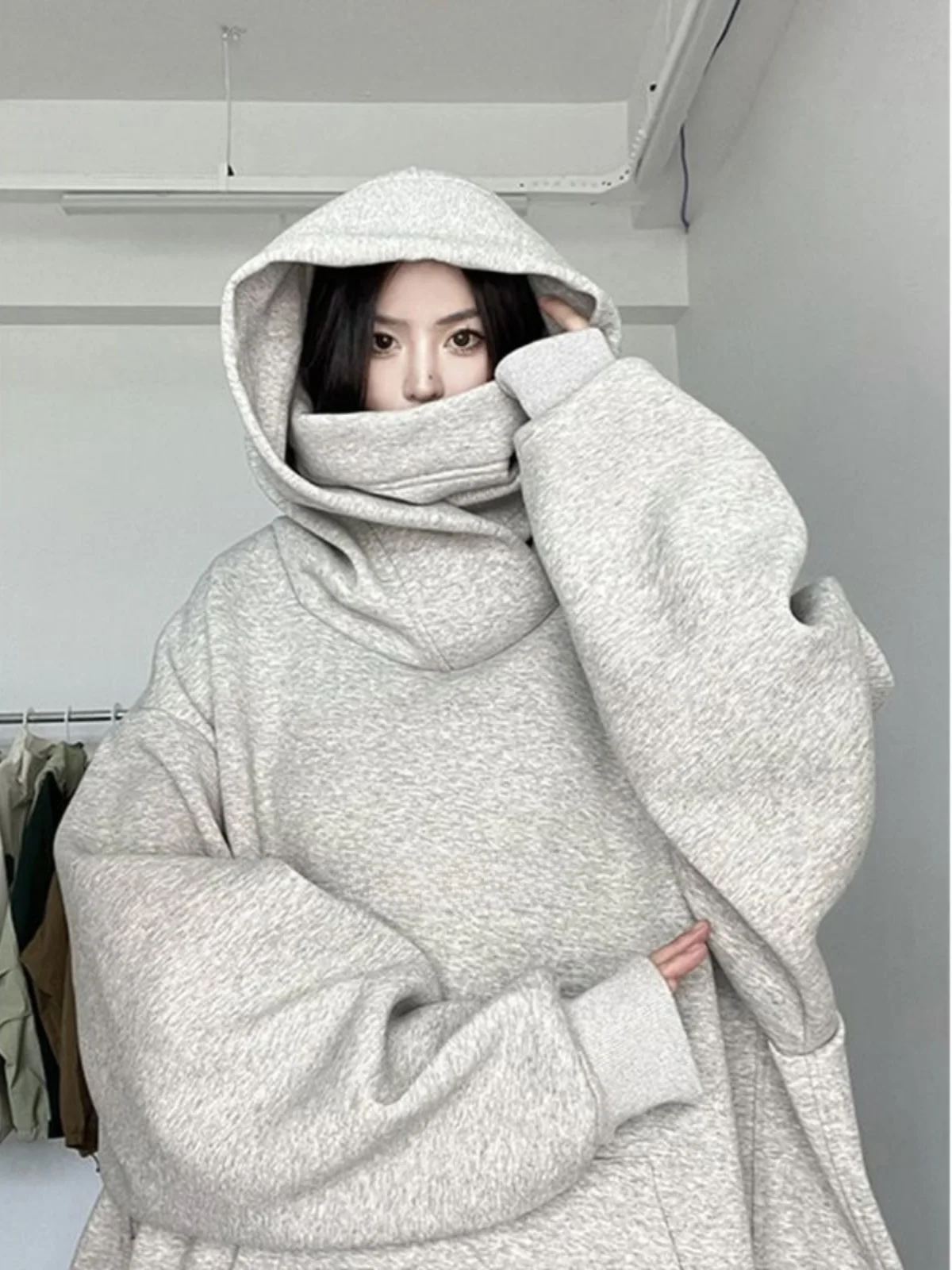 

Мужская толстовка оверсайз с длинными рукавами, плотная, с высоким воротником, в американском ретро-стиле, осенне-зимняя верхняя одежда, топ 300 Po...