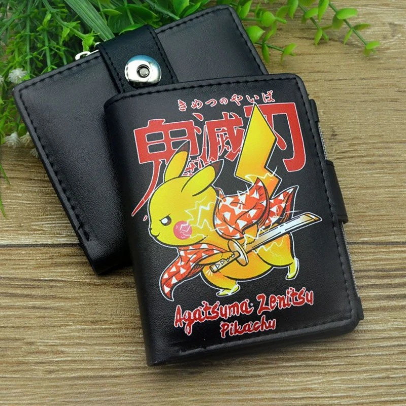 Pokemon Cartoon Pikachu Psyduck Kawaii Creative Wallet Short Printed PU Snap Wallet Student Coin Purse Children Birthday Gifts