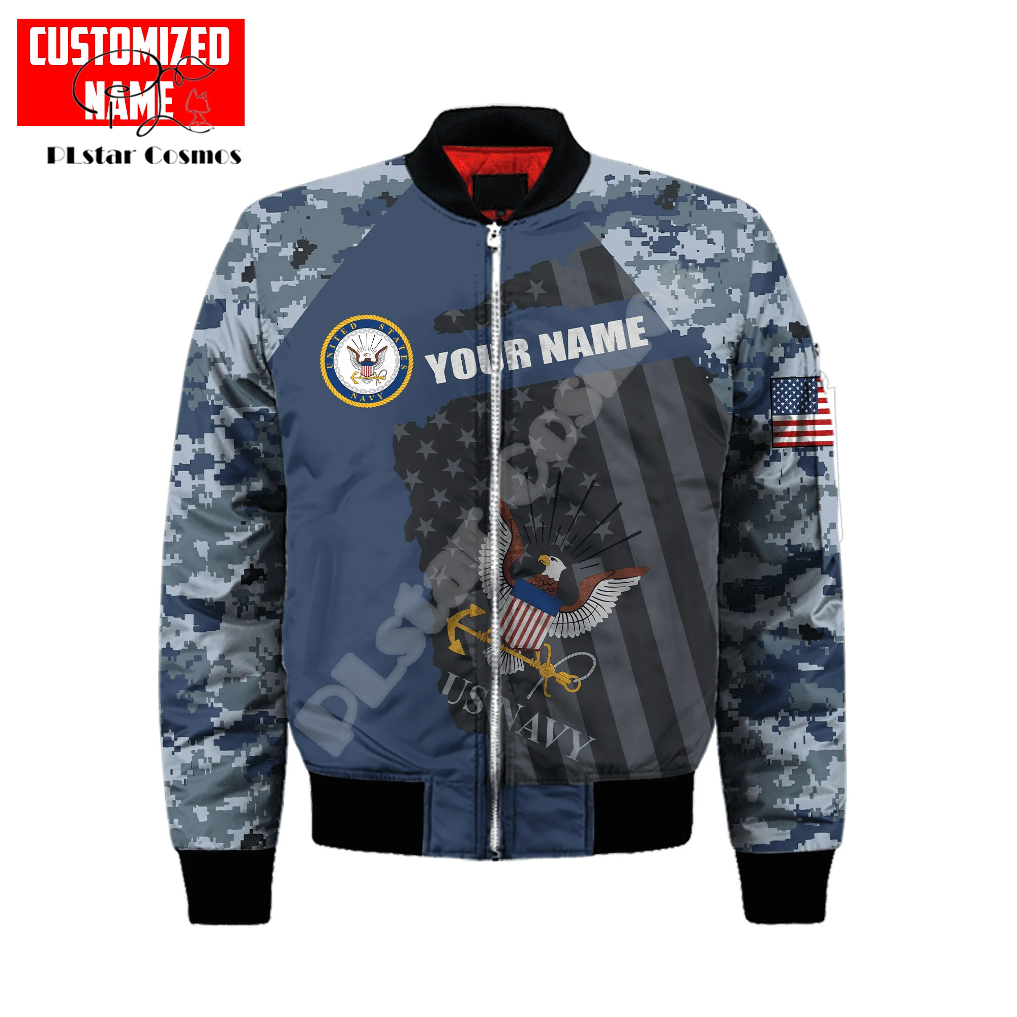 Custom Name Army Military Veteran Soldier Camo Eagle NewFashion Winter Overcoat Streetwear 3DPrint Windbreaker Bomber Jacket X3