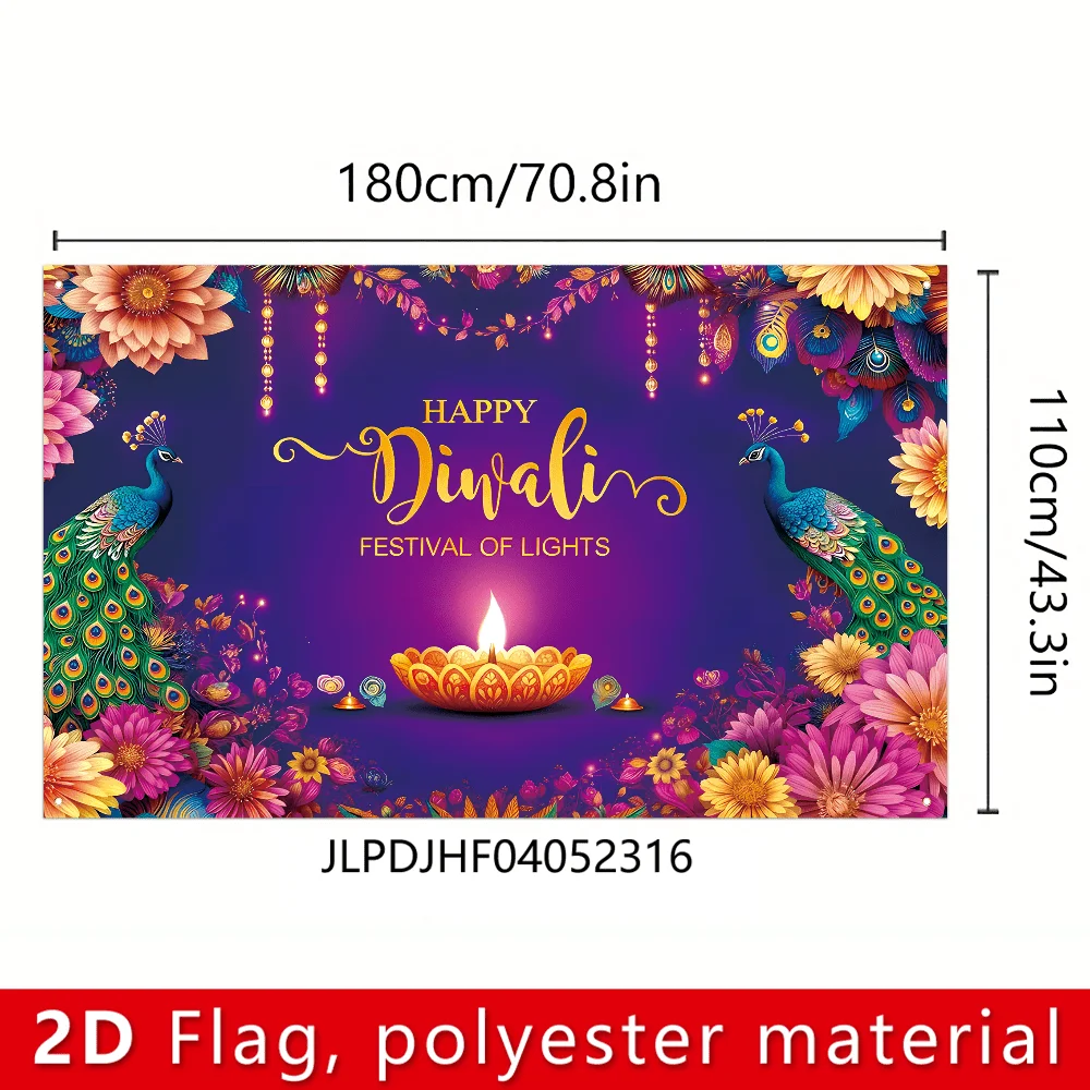 VIKAMA Happy Diwali Tapestry Wall Hanging Banner Fabric Festival Party Decor 180x110cm