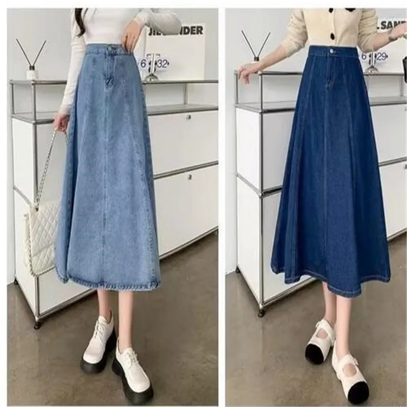 Women's A-Line Skirts Streetwear Loose Casual Jeans Summer Korean Style High Waist Sexy Split Classic Vintage Skirt New 2023