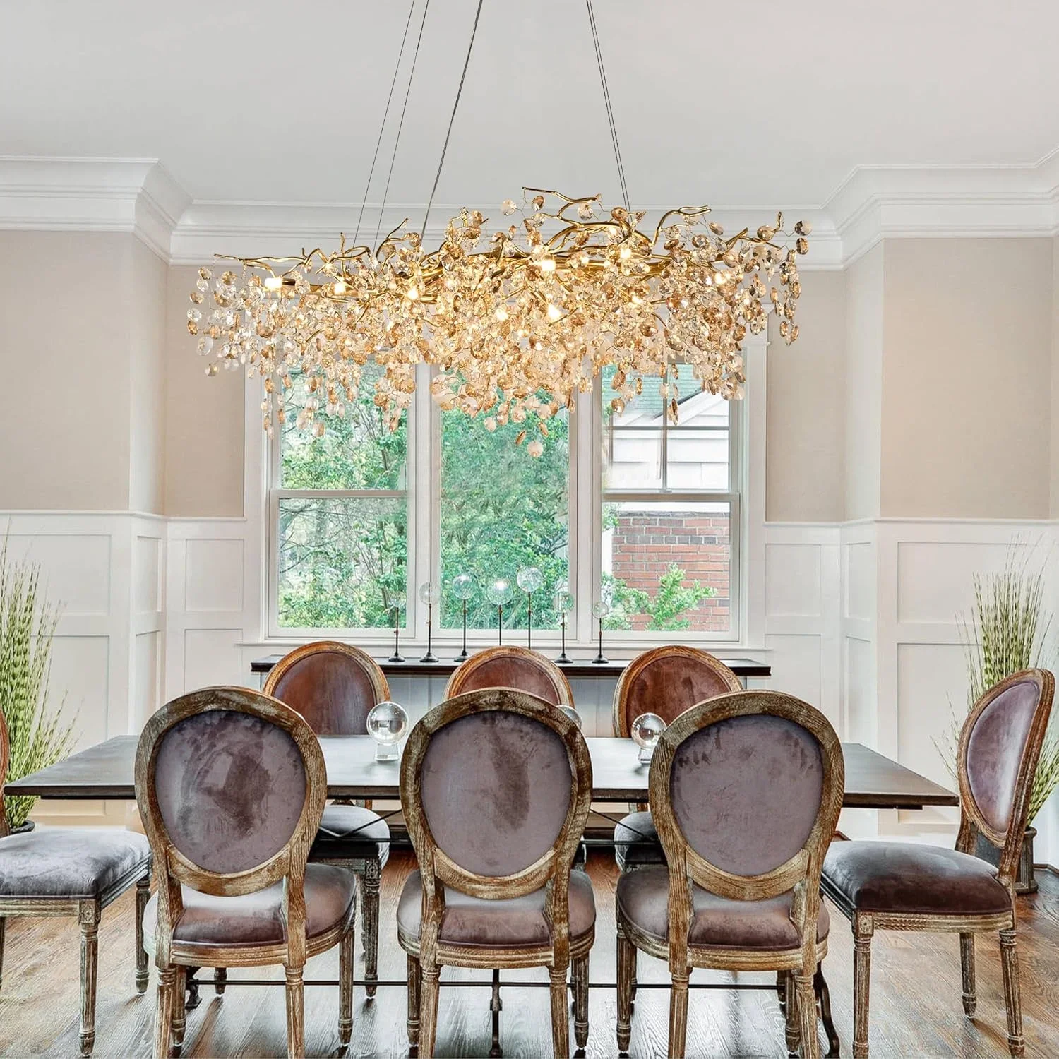 Round Gold Crystal Chandeliers For Bedroom Living Dining Room Modern Luxury Gold Branches Crystal Hanging Chandelier Light