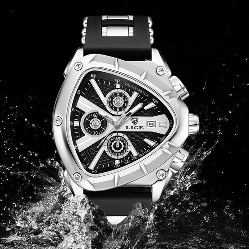 LIGE Waterproof Watches For Men Top Brand Luxury Silicone Quartz Watch Men Military Sports Date Chronograph Relogios Masculino