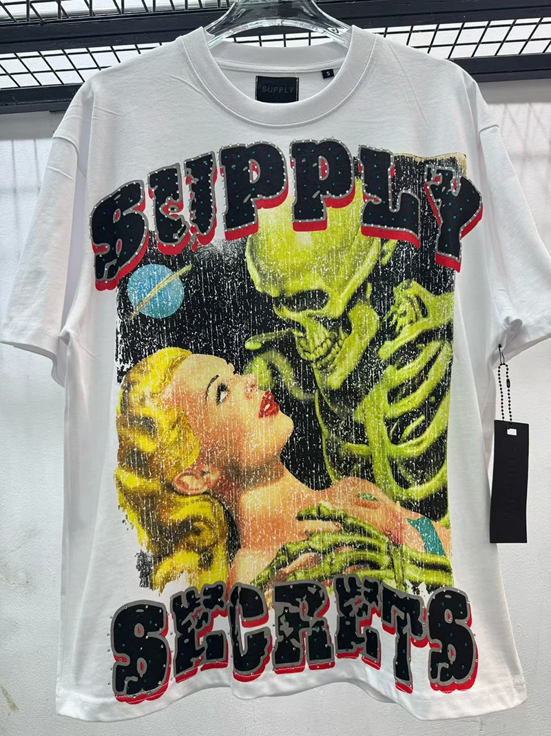 Space Skull Astronaut Grafik T-Shirt Herren Strass-Nieten-Verzierung Übergroßes Sommer Y2K Streetwear Baumwoll-Rundhals-T-Shirt – Detail 2