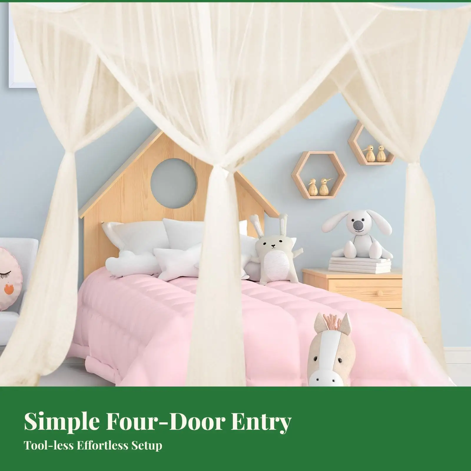Bed Curtain Canopy Net Four Openings Mosquito Netting for Bedroom Dormitory Travel Bed Frame