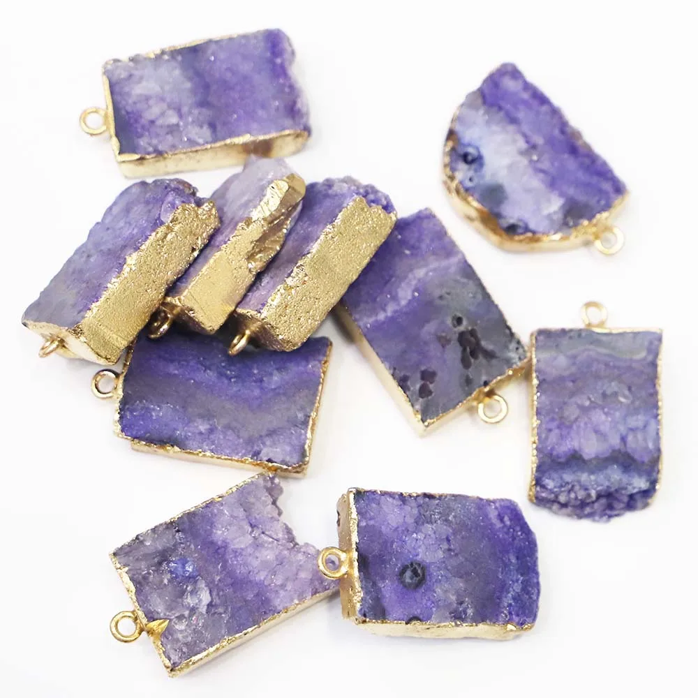 Fashion Natural Stone Purple Crystal Tooth Cluster Irregularity Pendant Rough Charms Jewelry Necklaces Accessorie Wholesale 6Pcs