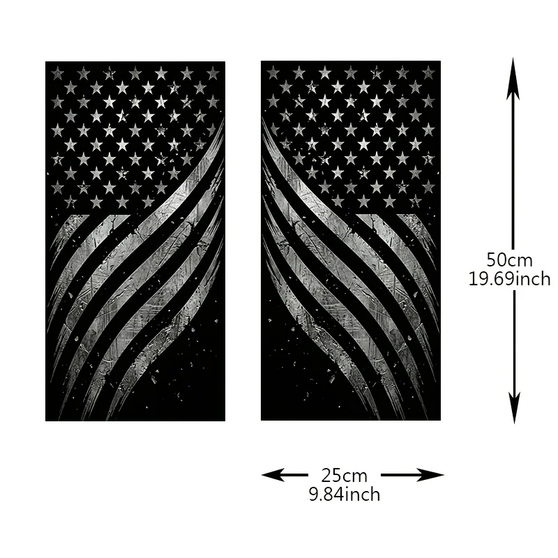 2Pcs Vintage Distressed American Flag Car B‑Pillar Stickers Single Size 50x25cm