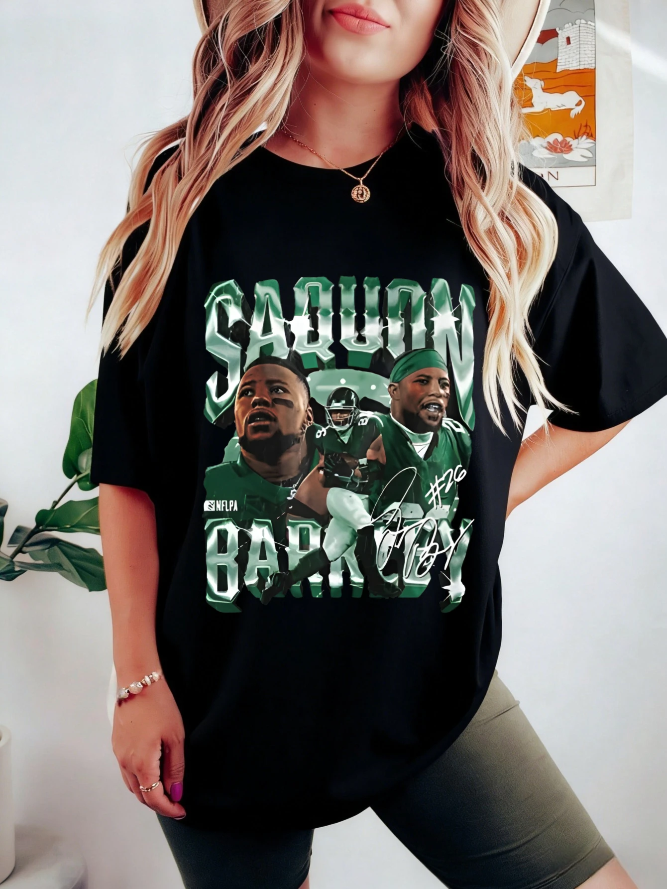 

Womens Oversized Cotton Streetwear Saquon Barkley Graphic Printed Summer Casual T Shirt