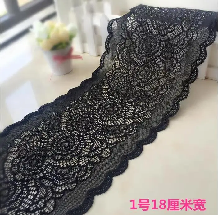 Hot !!! 2 Meters Black Elastic Lace Stretch 18CM Wide Lace Trim Elastic Lace Trim Ribbon Sewing Craft DIY Garment