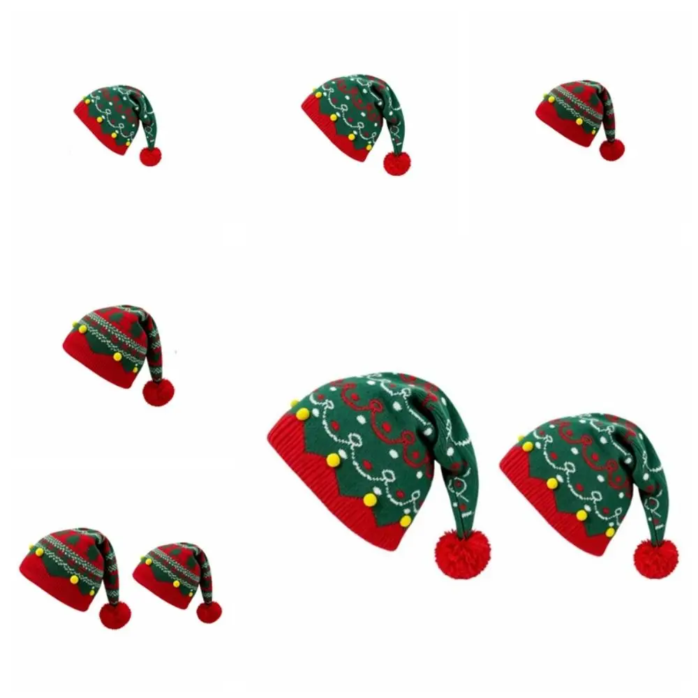 Fashion Jacquard Christmas Hat Red Green Patchwork Color Warm Knitted Wool Cap Parent Child Hat Gift Christmas Knitting Hat Men 6