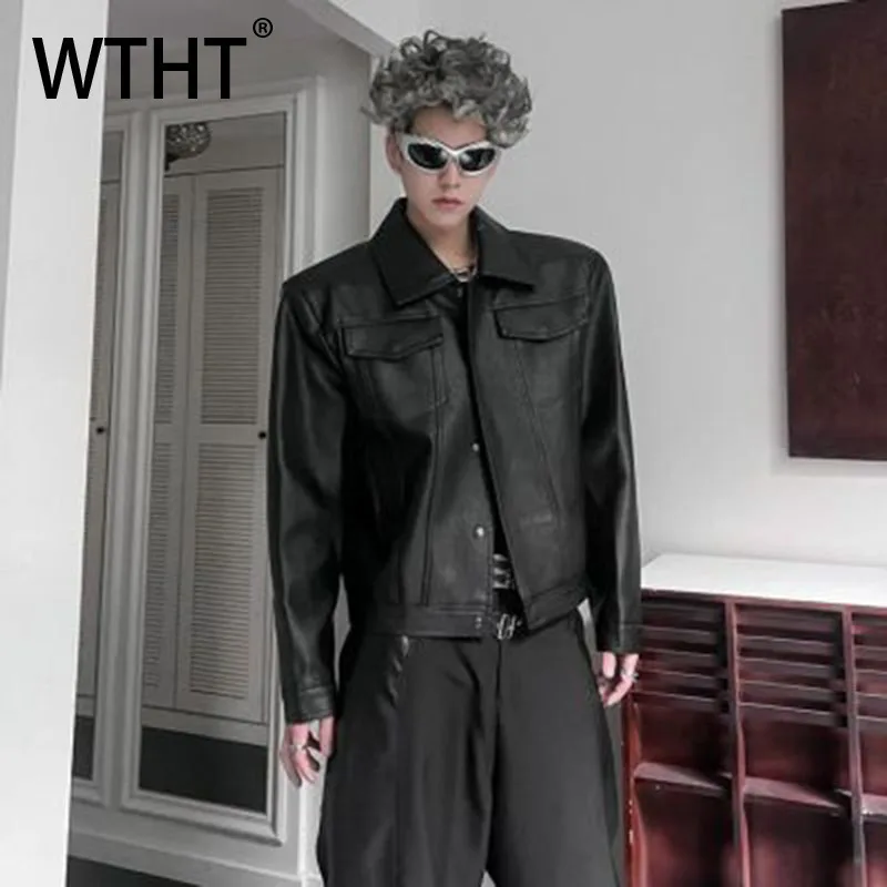 

WTHT Fashion Men's Solid Color Pockets Leather High Street Coats Trendy 2025 Autumn American Style Lapel Jackets Male 2A2272