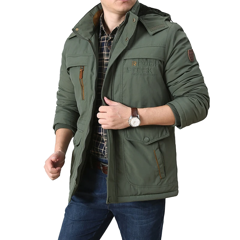 

Men Jacket Casual Thicken Warm Outdoor Windproof Parkas Snow Coat Winter Fleece Liner Long Cotton Padded Jackets Plus Size 6XL