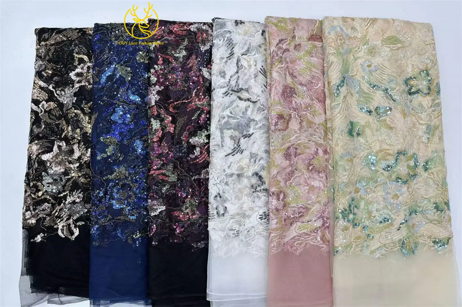 Afrikanischer Stickerei-Tüll-Pailletten-Spitzenstoff, 5 Yards, hochwertiger französischer nigerianischer Perlen-Mesh-Spitzenstoff für Hochzeitsnäharbeiten – Detail 3