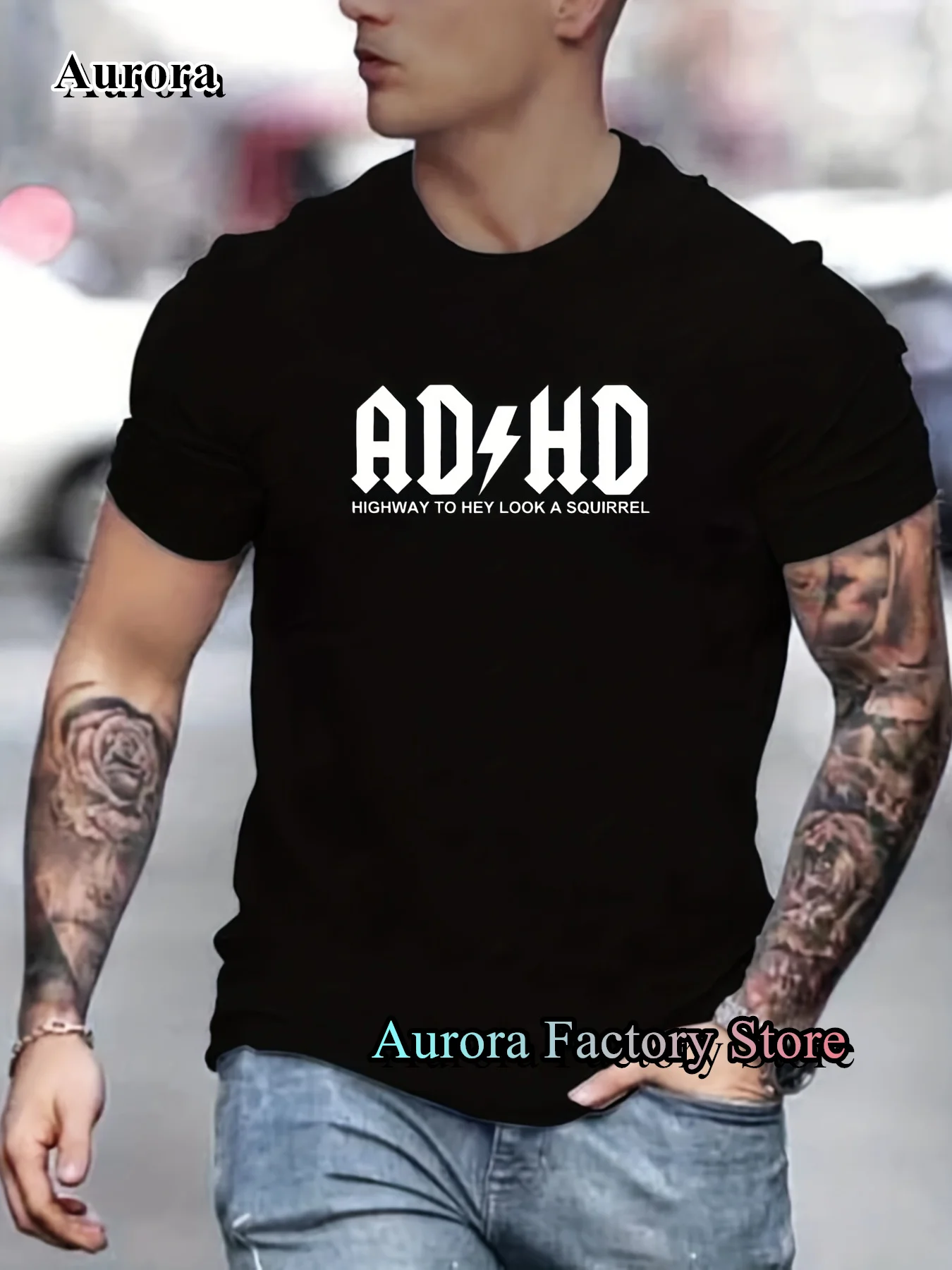 Summer Men Women Cotton T-Shirt Fashion Letter ADHD Printing Tops Tees Male Fashion Short Sleeve Camiseta Harajuku Streetwear