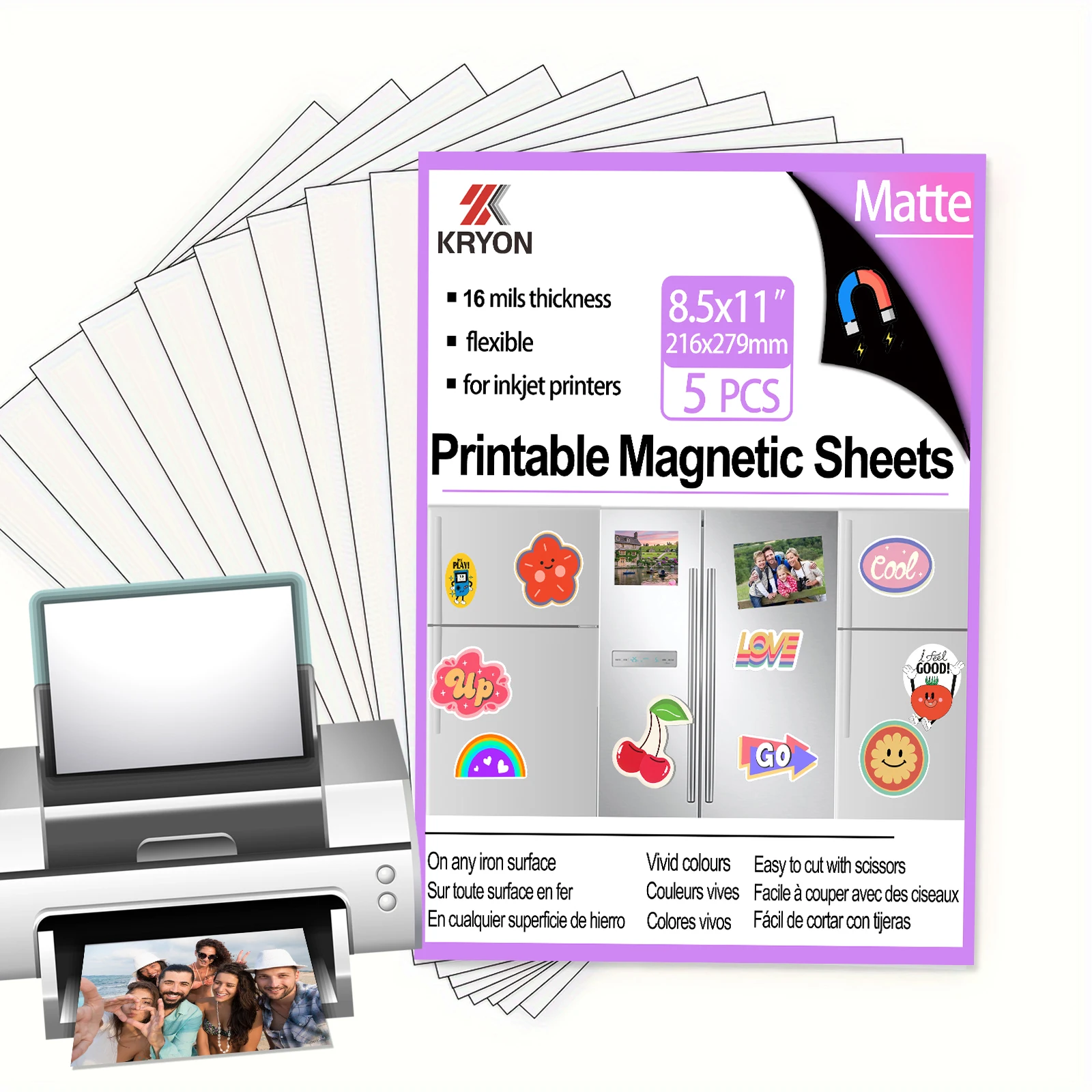 5 قطعة 8.5x11 بوصة 216x279 مللي متر ماتي للطباعة أوراق مغناطيسية غير لاصقة 16 ميل سمك المغناطيس ورق طباعة الصور للطابعة النافثة للحبر