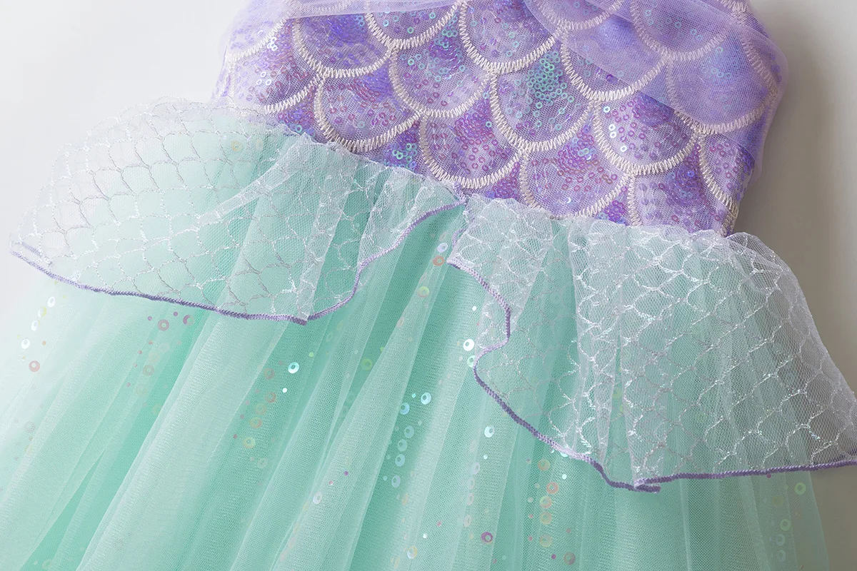 Mädchen Meerjungfrau Tutu-Kleid mit Pailletten und Fischschuppen-Trägern Prinzessinnenkleid Kinder Geburtstagsparty Kostüm Kinder Feen-Outfit – Detail 8