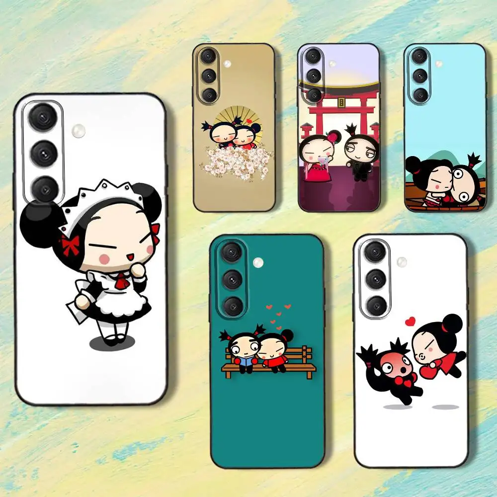 حافظة هاتف لطيفة من Pucca G-Garu-es لهاتف سامسونج S25، S24، S10، S22، S21، S20، S23، Ultra، Plus، Lite، FE، غطاء أسود من السيليكون الناعم