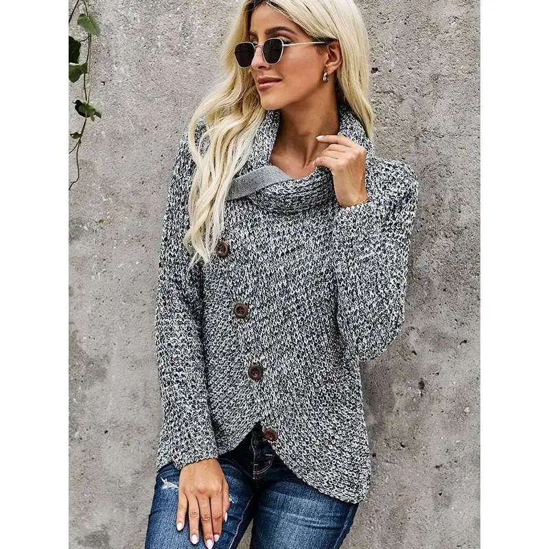 

Women's Thiened Sweater Autumn Winter New Pile Collar Cleanfit Loose Sle Long Sve Color Knitwear Cardigan