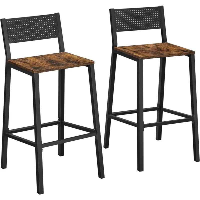 

Bar Stools, Set of 2 Bar Chairs, Tall Bar Stools with Backrest, Industrial in Party Room, Rustic Brown and Black ULBC070B01