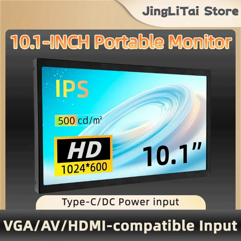 10inch portable display ips 1024x600 lcd hdmi-compatible vga av input dc type c power in for laptop camera tv box dvd screen