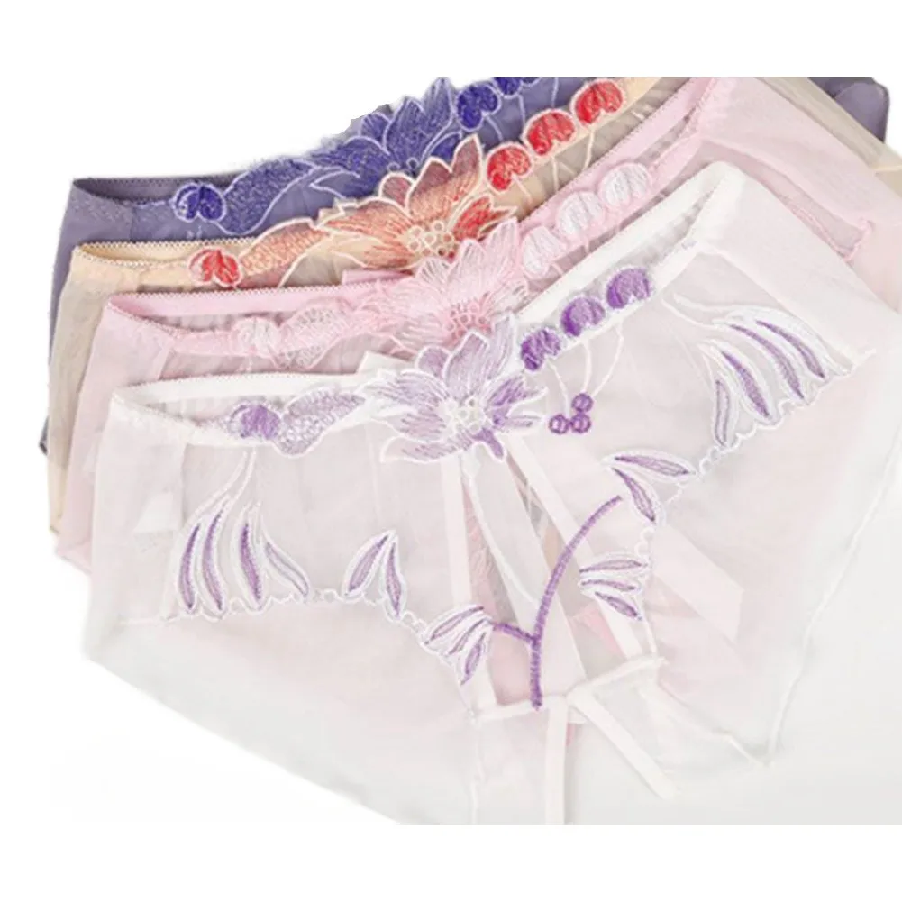 

Women Plus Size Lace Sexy Transparent Underwear Floral Mesh Comfort Sheer Crotch Slit Traceless Briefs Panties Women's Briefs