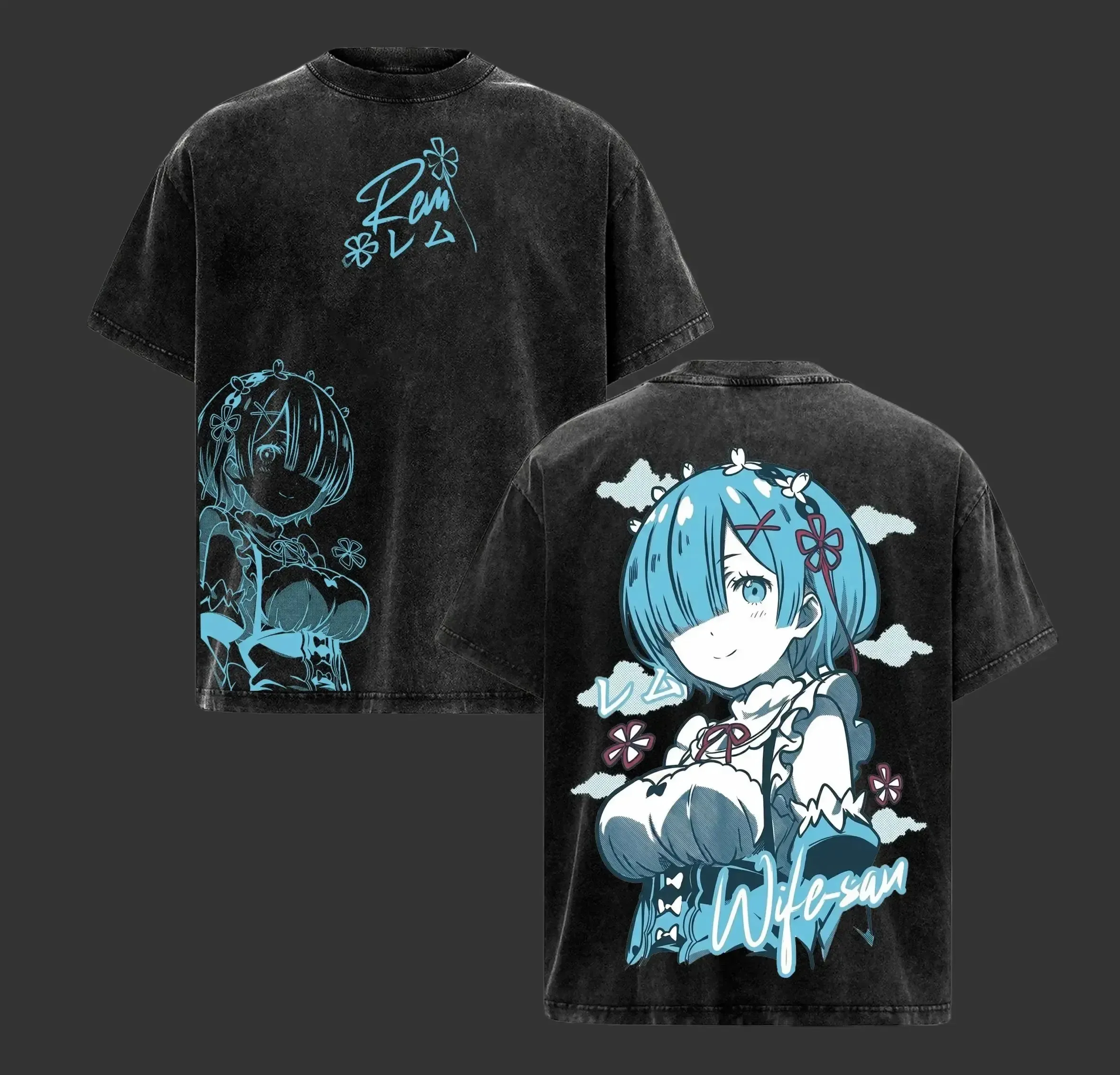 T-shirt mignon Rem Re:ZERO Anime Harajuku Y2k, t-shirt surdimensionné délavé, t-shirt d'été à manches courtes en coton doux, vêtements pour hommes et femmes