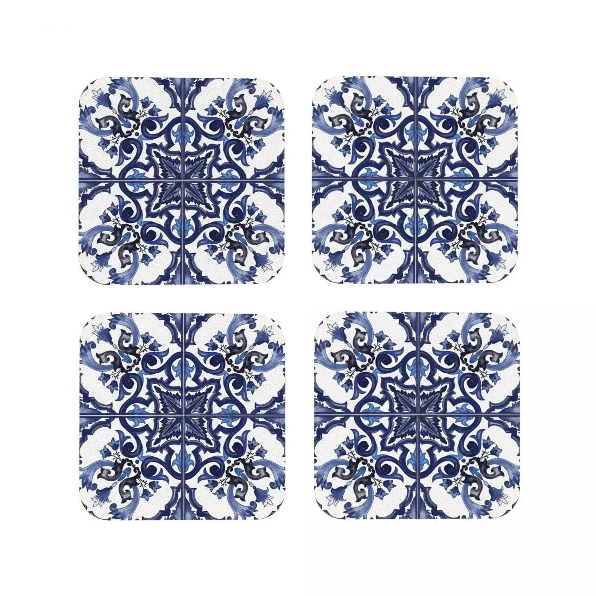 

Синие украшенные цветочные средиземноморские сицилийские подставки для плитки, кухонные салфетки, изоляционные коврики для чашек, кофейные коврики, подушечки для посуды, набор из 4 штук