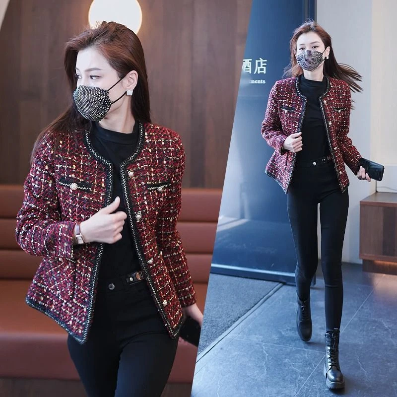 

Elegant and versatile small fragrant style short jacket for 2024 Spring and Autumn women's clothing, slim fit plaid top