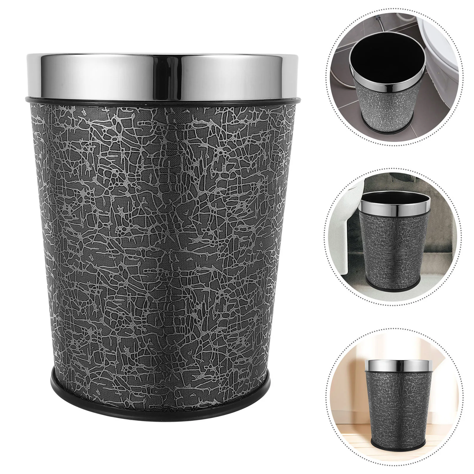 

1pcs Pu Trash Bin 10L Round Garbage Container Waterproof For Bathroom Kitchen Bedroom Office Home Waste Bin Storage
