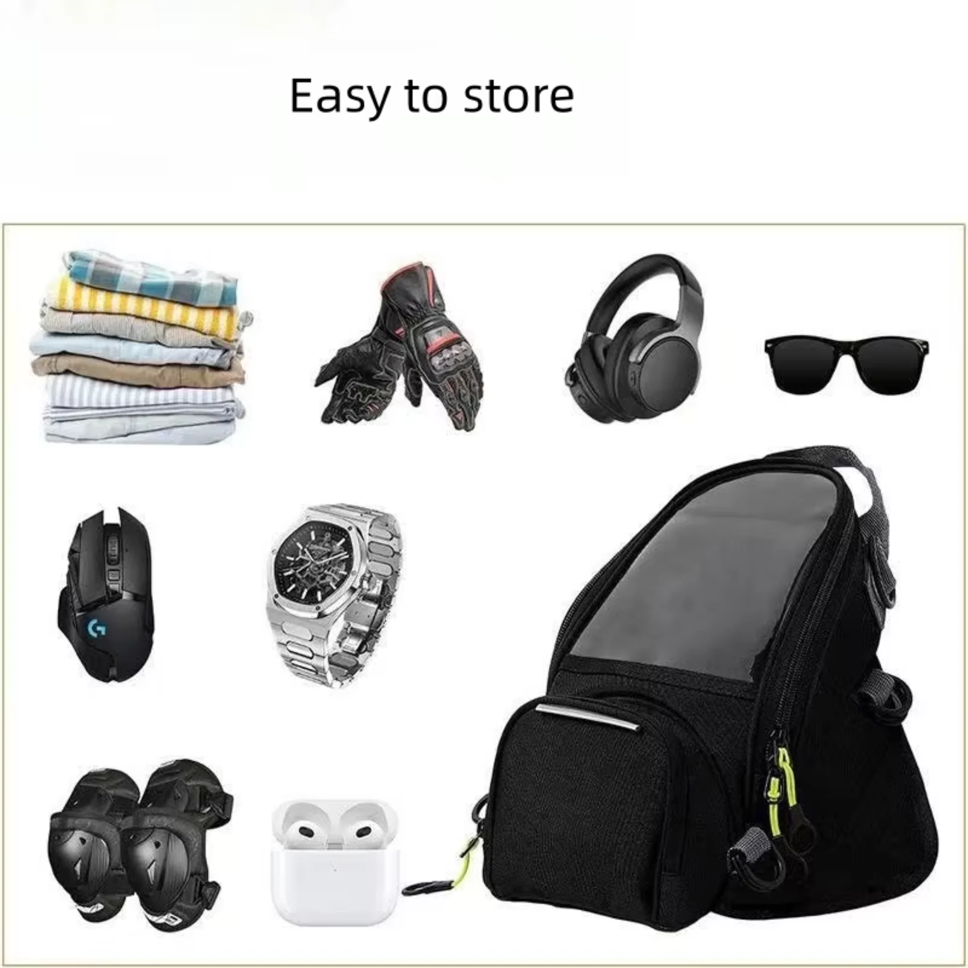 Motorcycle riding bag, fuel tank strap bag, touchscreen phone pouch, durable and portable motorcycle gear, fuel tank bag