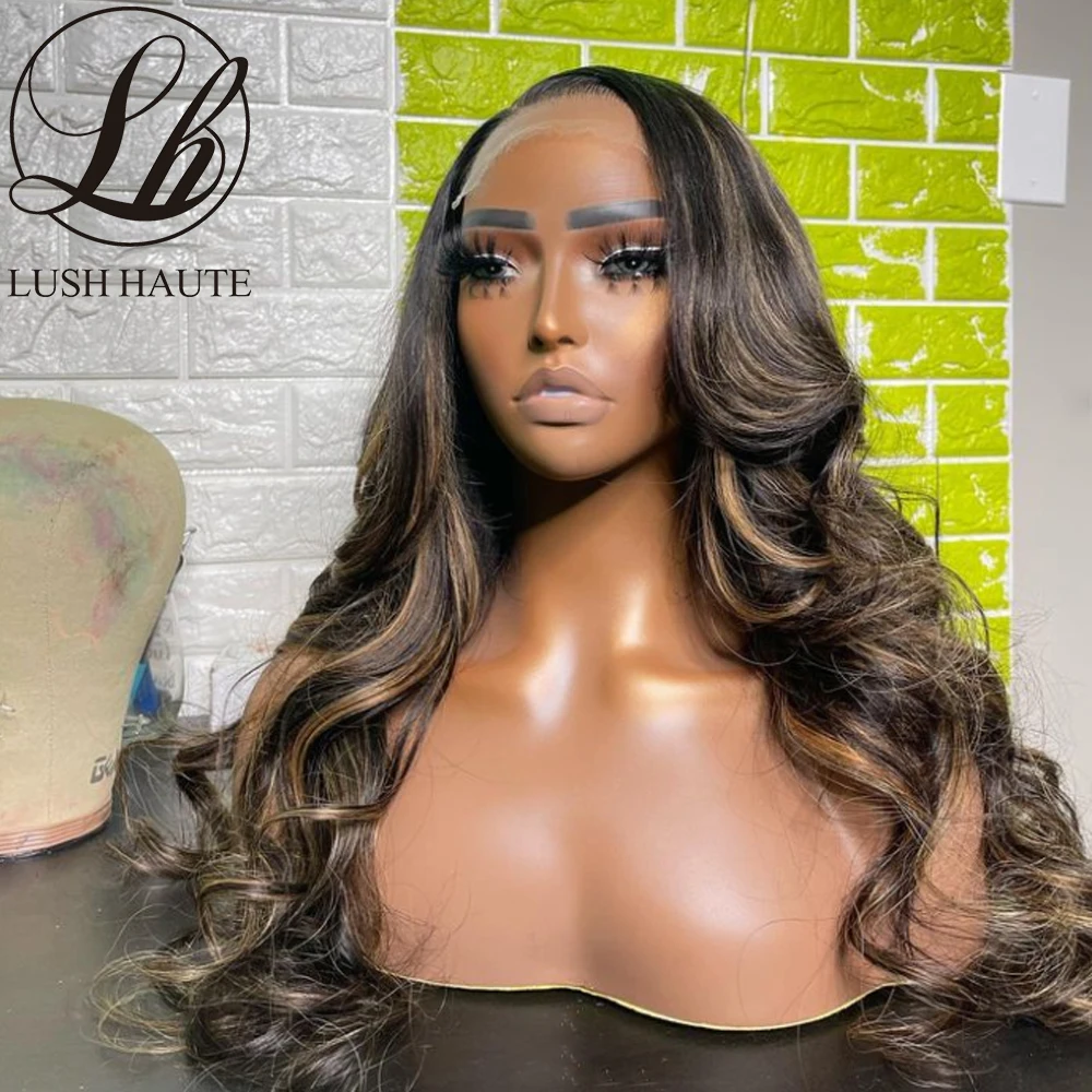 

Synthetic Highlight Body Wave Lace Front Wig Omber Blonde /Black Colored With Baby Hair Lace Frontal Wigs Heat Resistant Fiber