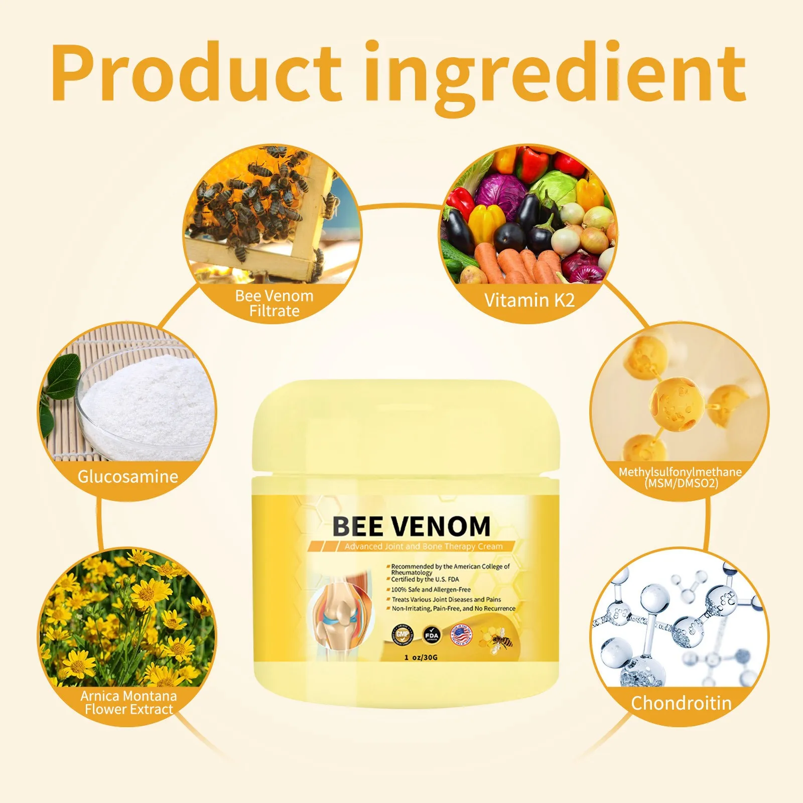 30g Bee Venom Joint Care Cream For Hands Legs Bones And Lumbar Spine For Long Sitting Joint Pain Body Bone Therapy Care Cream