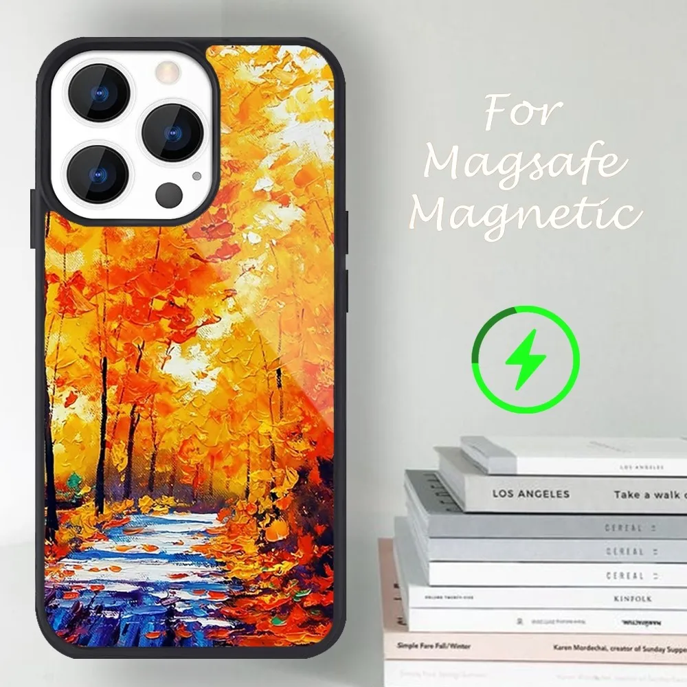 L-Leonid A-Afremov Oil Painting Phone Case For iPhone 14 13 12 11 15 Pro Max Magsafe Magnetic