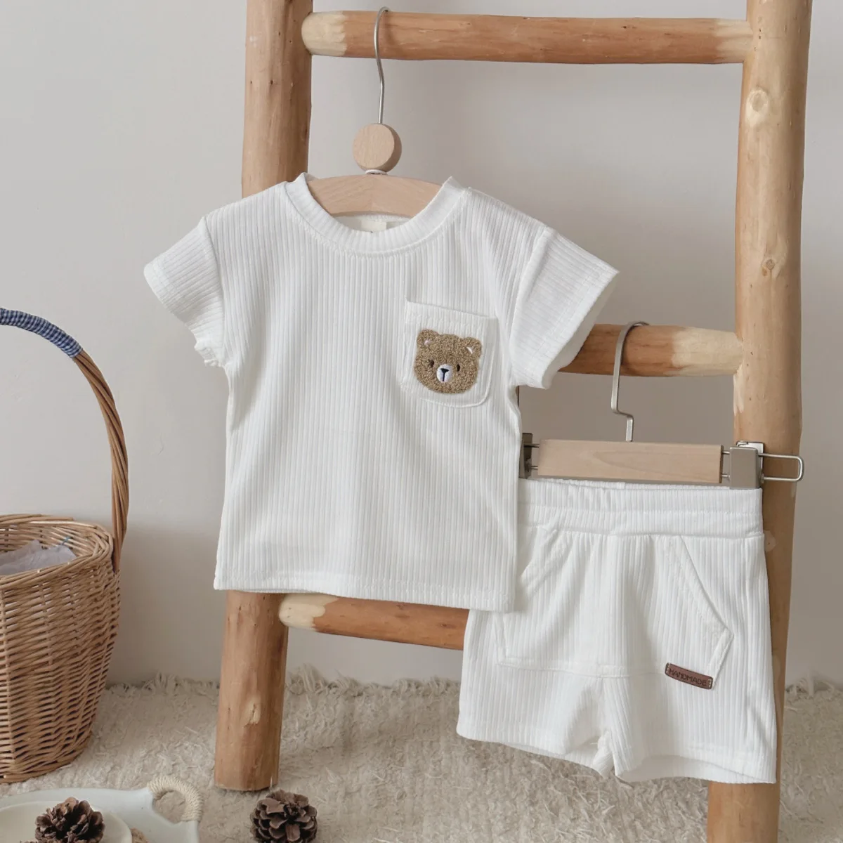 New Baby Boys Girls Clothing Set Toddler Baby Clothes Brown Bear Embroidery T-shirt+Shorts Newborn Boy Girl Summer 2Pcs Outfits
