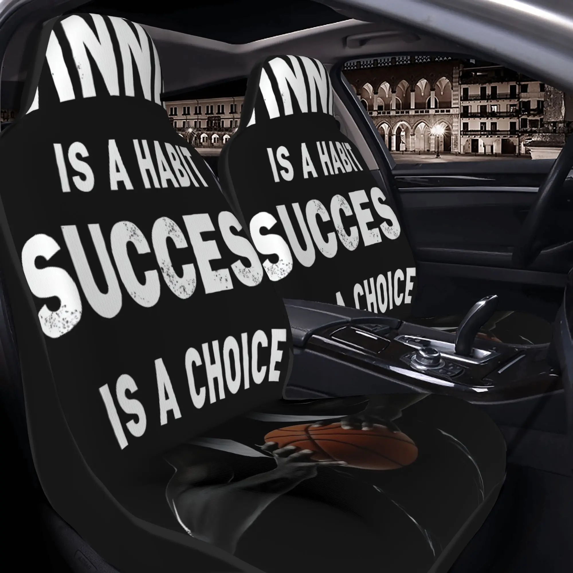 Set Of 2 Basketball-Themed Motivational Seat Covers: Cultivating A Winning Mindset And Making Successful Choices. Ideal For Any